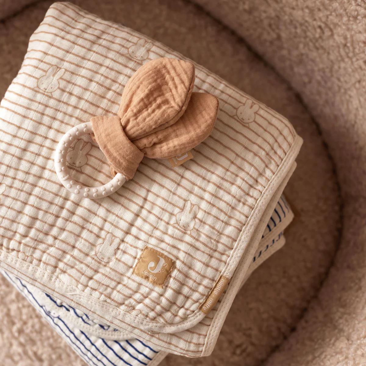 Одеяло Jollein Muslin Miffy Stripe Biscuit, 75x100 см