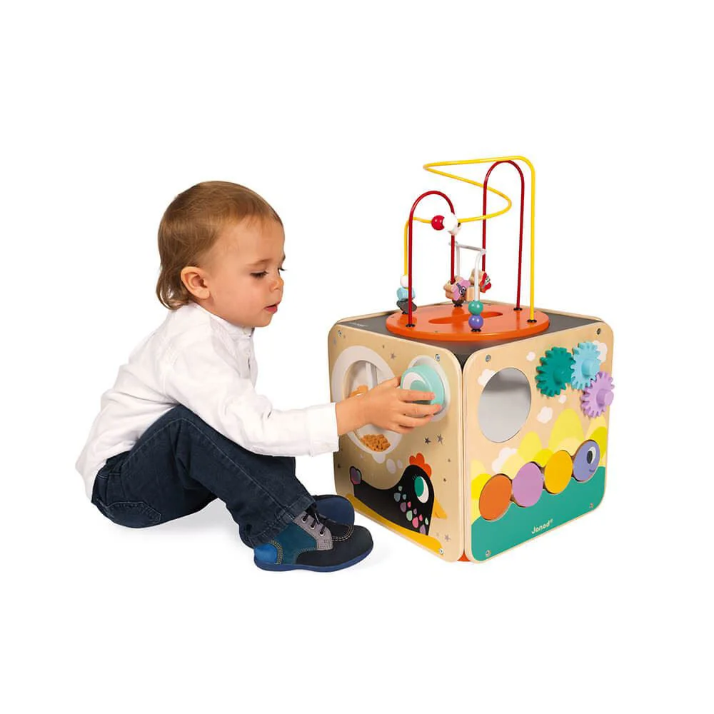 Cub din lemn cu activitati Janod Multi-Activity Looping Toy
