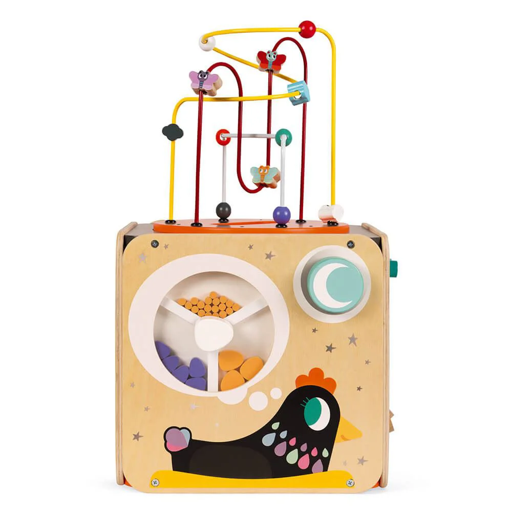 Cub din lemn cu activitati Janod Multi-Activity Looping Toy