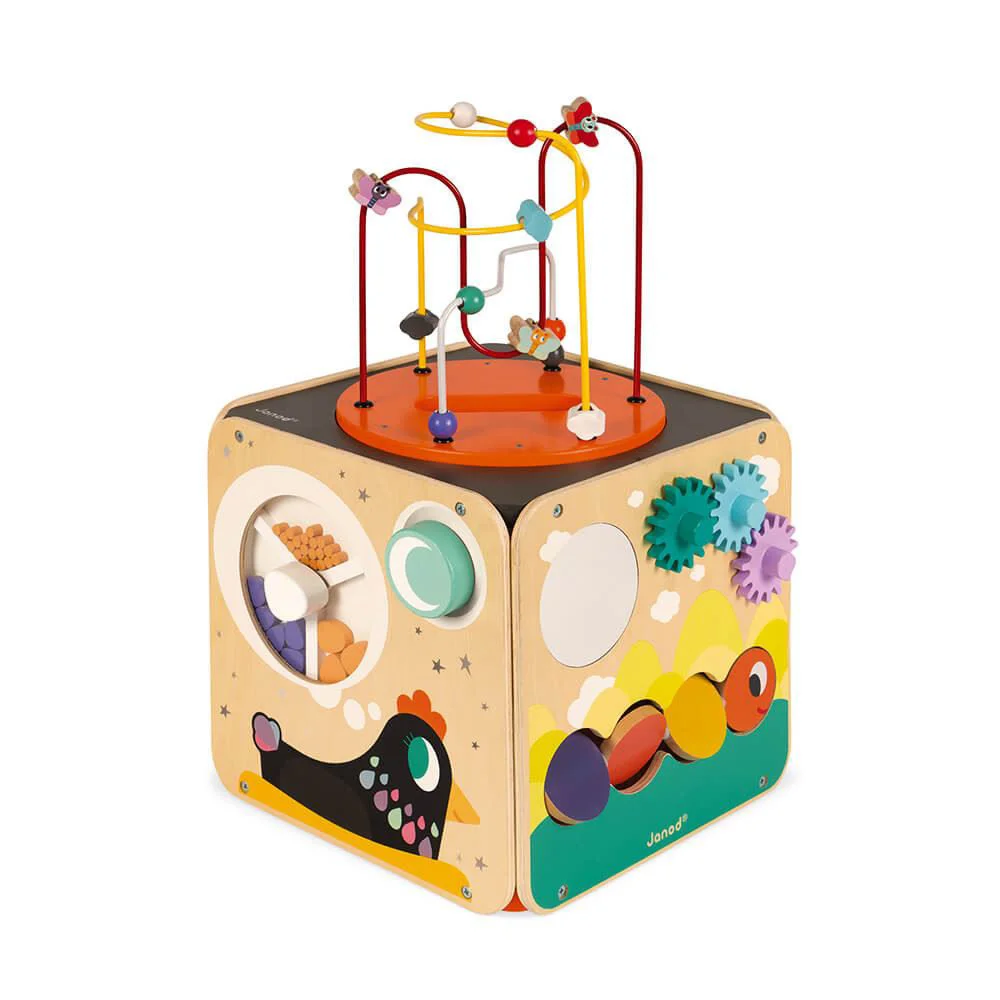 Cub din lemn cu activitati Janod Multi-Activity Looping Toy