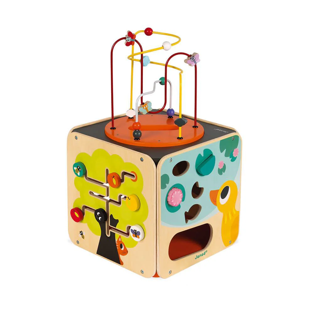 Cub din lemn cu activitati Janod Multi-Activity Looping Toy