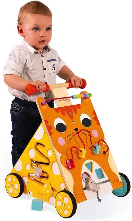 Antemergator din lemn cu activitati Janod Pisica foto