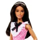 Papusa Barbie "Fashionista cu parul negru si rochie cu carouri"