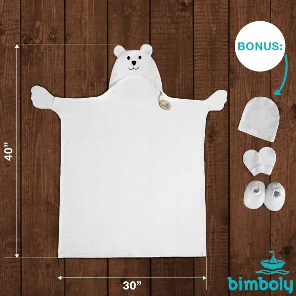 Set cadou Bimboly Prosop alb cu gluga si manusa de baie, 75x100 cm foto