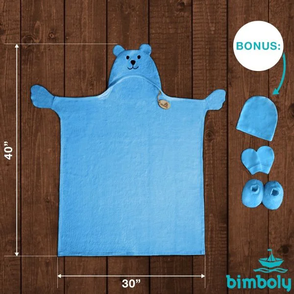 Подарочный набор Bimboly Полотенце синее с рукавичкой для купания, 75x100 см foto