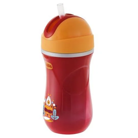 Cana termoizolanta Chicco Sport Cup Red cu pai (14+ luni), 266 ml