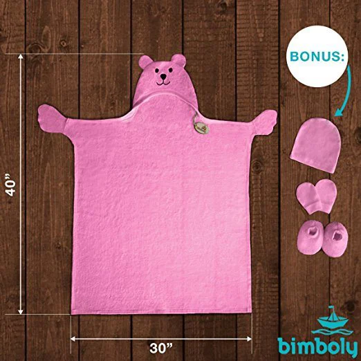 Set cadou Bimboly Prosop roz cu gluga si manusa de baie, 75x100 cm foto