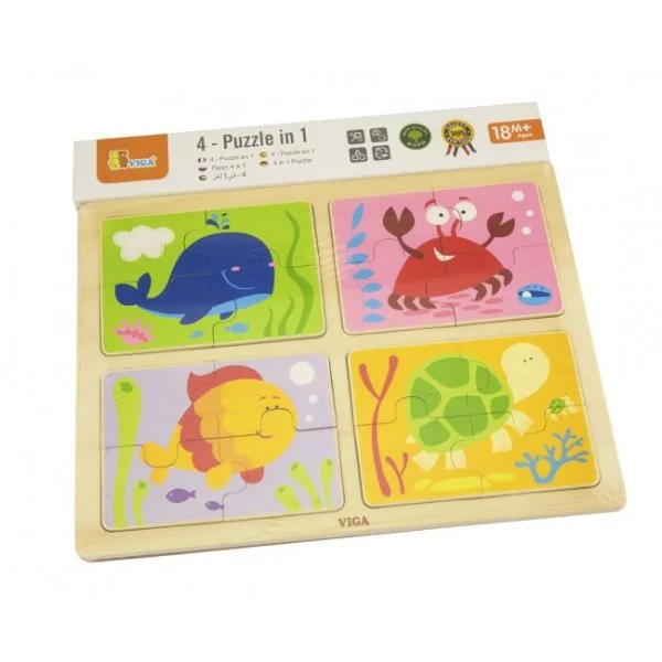 Puzzle din lemn 4 in 1 Viga Toys Sea, 16 piese foto