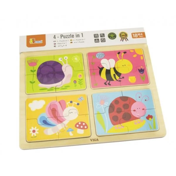 Puzzle din lemn 4 in 1 Viga Toys Insects, 16 piese foto