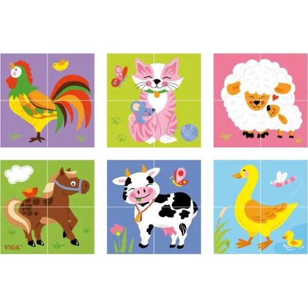 Cub-puzzle pe 6 parti din lemn Viga Toys Farm Animals foto