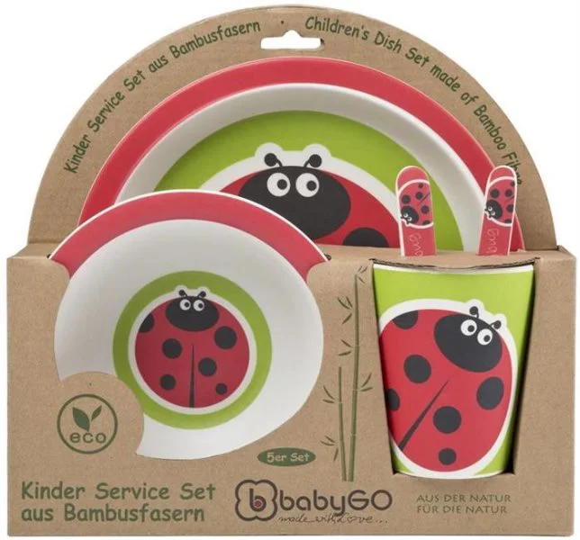 Set de alimentatie BabyGo Bamboo Ladybug din fibre de bambus, 5 piese foto