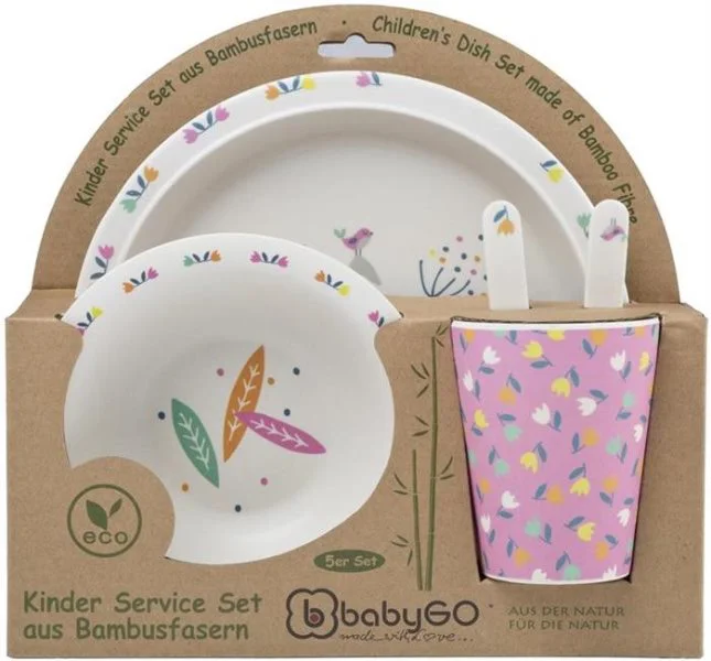 Set de alimentatie BabyGo Bamboo Rabbit din fibre de bambus, 5 piese foto