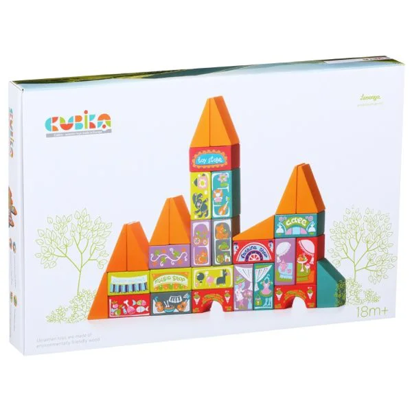 Set de constructie din lemn educativ Cubika LKM-6 Oraselul Fabulos foto