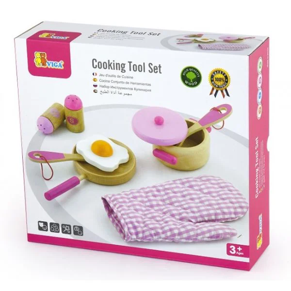Set pentru gatit din lemn Viga Toys Cooking Tool Set Pink foto