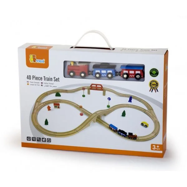 Set de joc din lemn Viga Toys Train Set, 49 piese foto