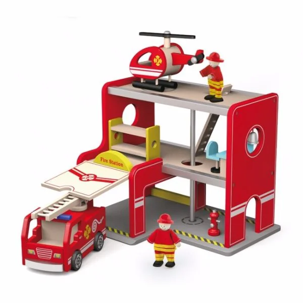 Set de joc din lemn Viga Toys Fire Station with Accessories
