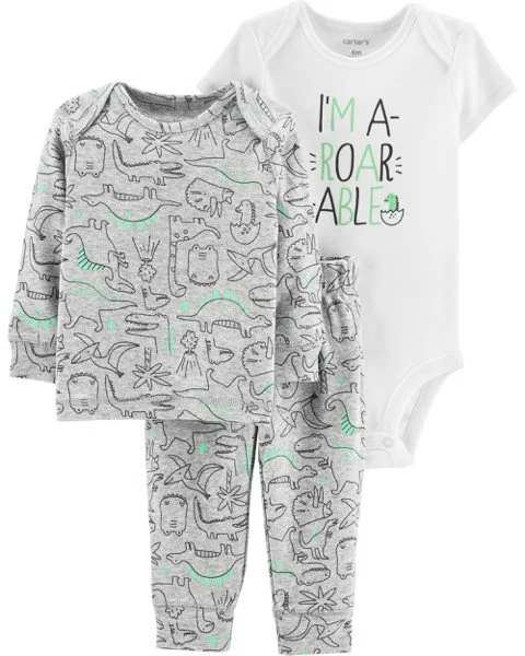 Carter's Set 3 piese Dinozaur - body, bluza si pantaloni foto