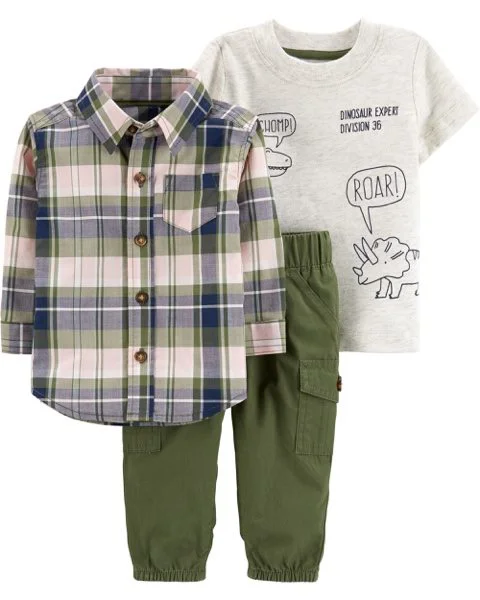 Carter's Set 3 piese Dinozaur - tricou, camasa si pantaloni foto