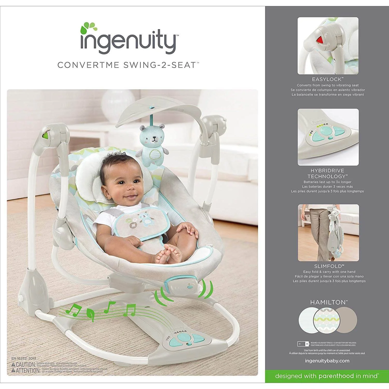 Музыкально-электронные качели 2 в 1 Bright Starts Ingenuity Hamilton