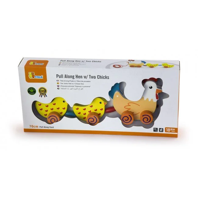 Jucarie din lemn Viga Toys Pull-along Hen with 2 Chicks foto