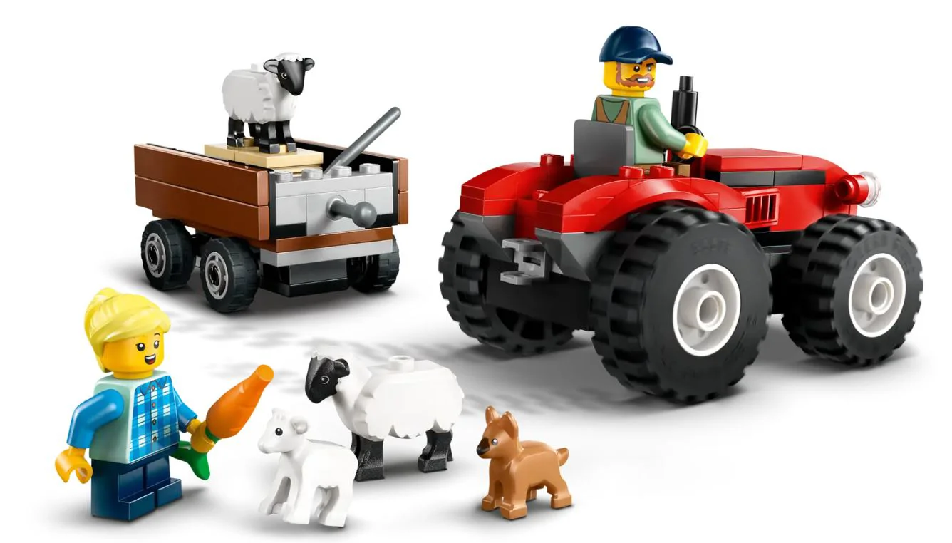 LEGO City - Tractor agricol rosu cu remorca si oi foto