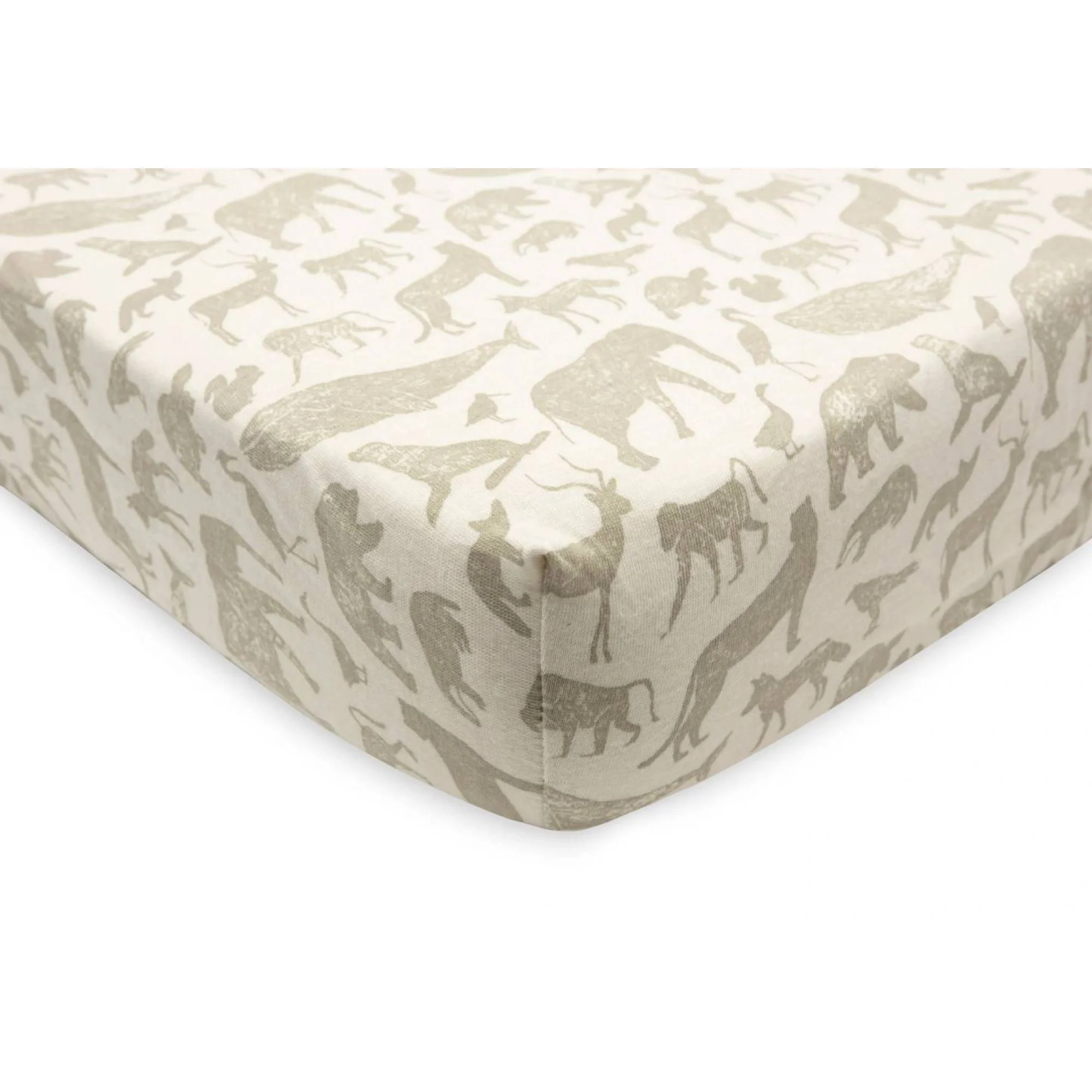 Cearsaf cu elastic Jollein Jersey Animals Olive Green, 120x60 cm foto