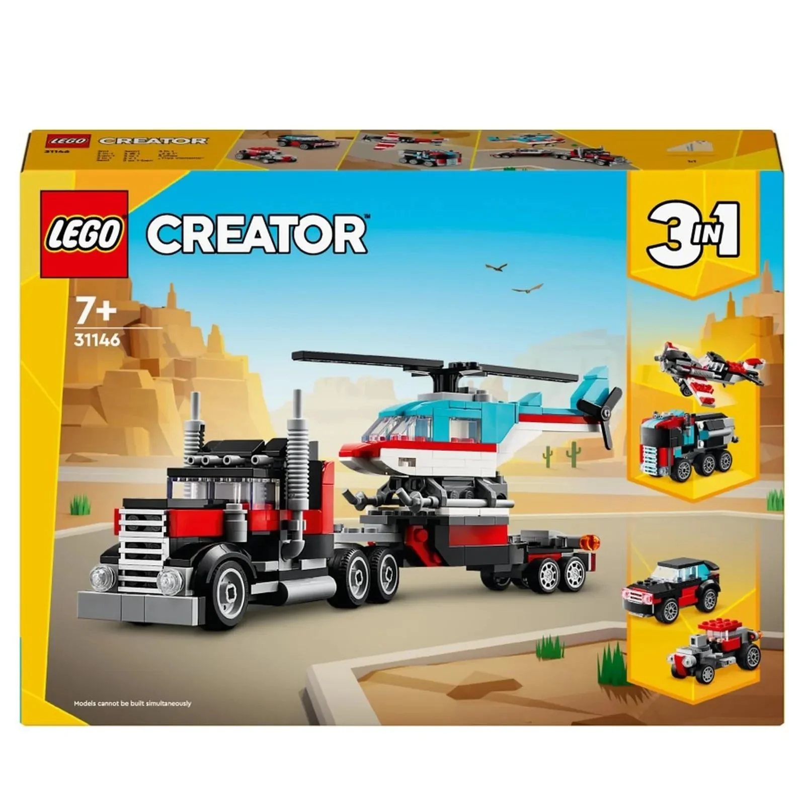 Set de constructie 3 in 1 LEGO Creator Camioneta-platforma cu elicopter, 270 el. foto