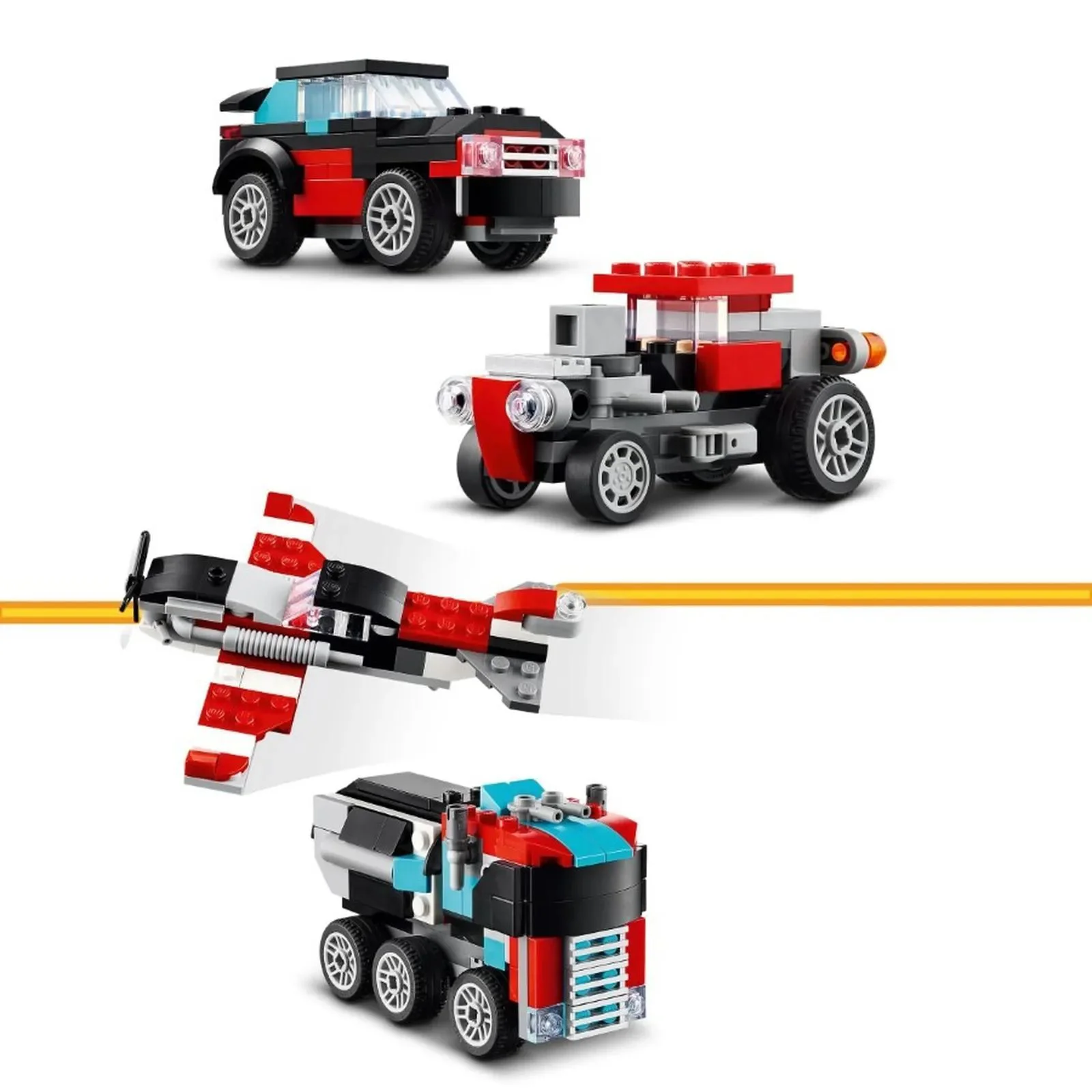 Set de constructie 3 in 1 LEGO Creator Camioneta-platforma cu elicopter, 270 el. foto