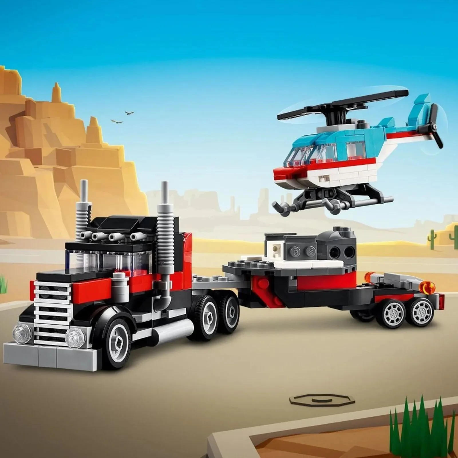Set de constructie 3 in 1 LEGO Creator Camioneta-platforma cu elicopter, 270 el. foto