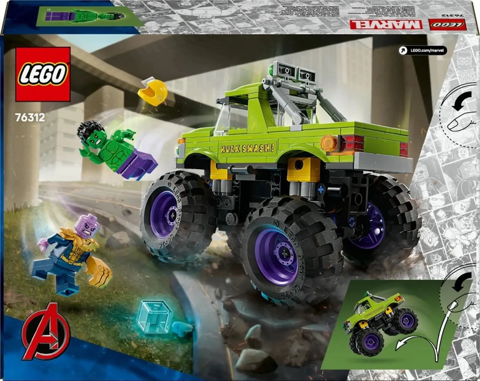 Set de constructie LEGO Marvel Hulk in vehicul de teren contra lui Thanos, 229 el. foto