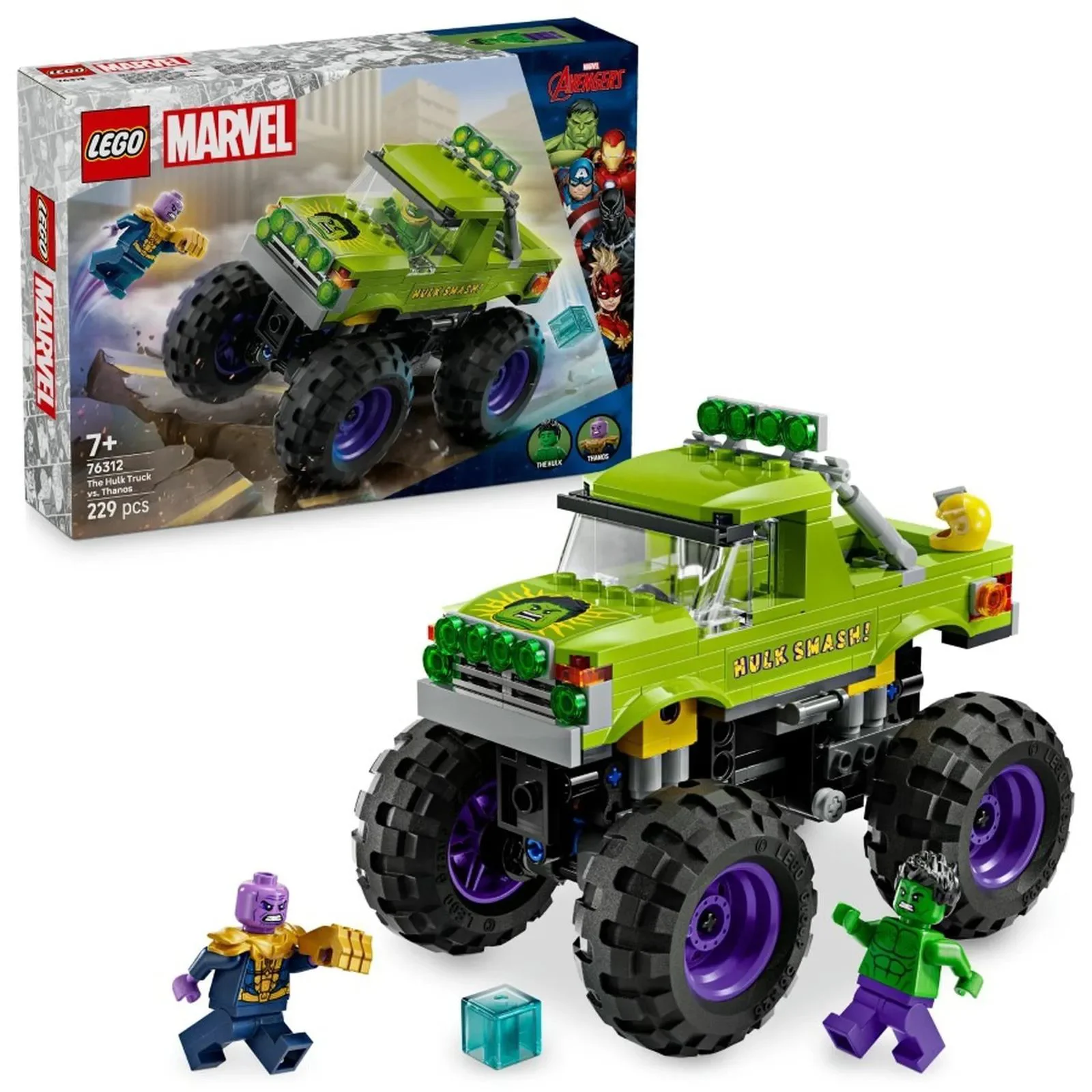 Set de constructie LEGO Marvel Hulk in vehicul de teren contra lui Thanos, 229 el. foto
