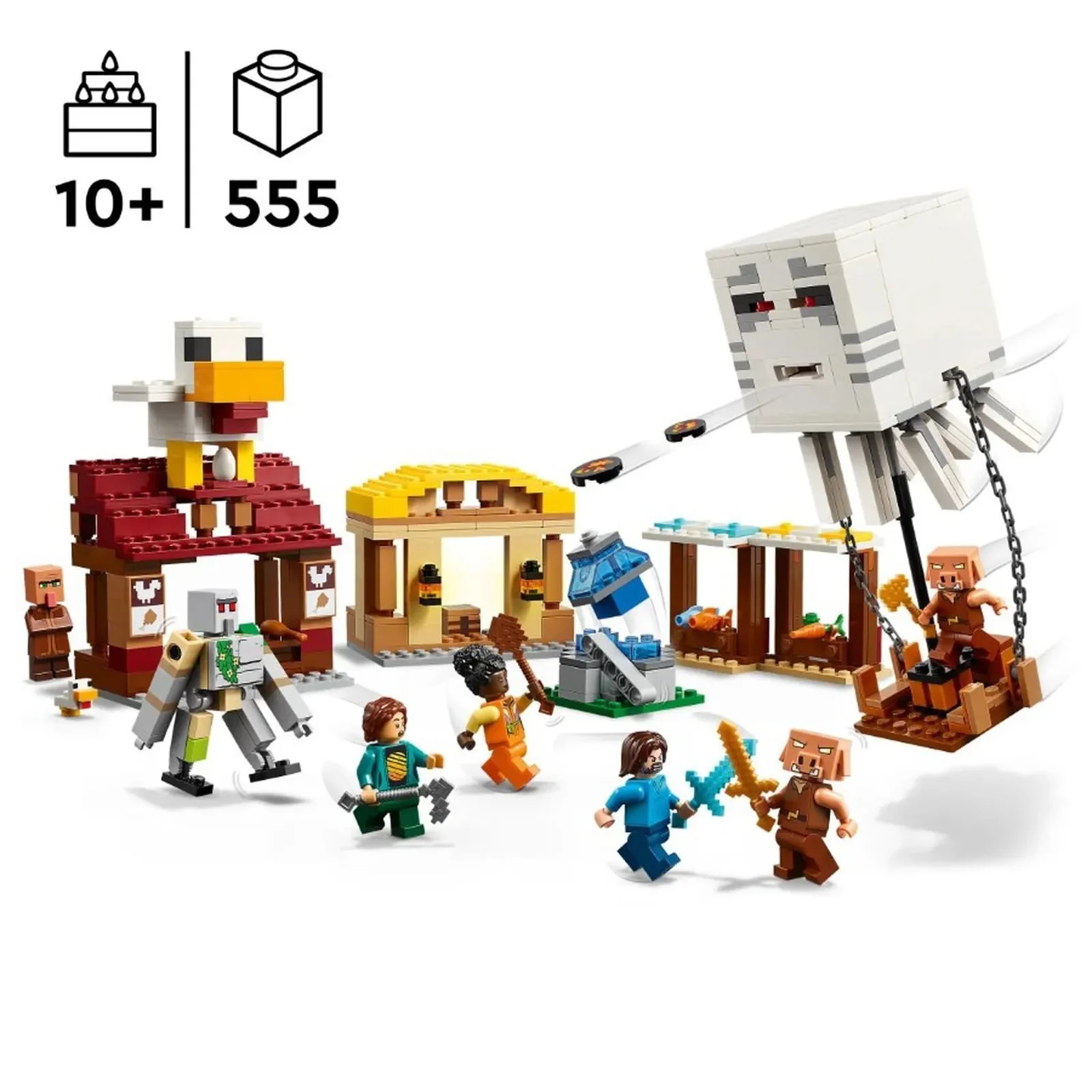 Строительный набор LEGO Minecraft Атака шара-гаста на деревню, 555 эл.