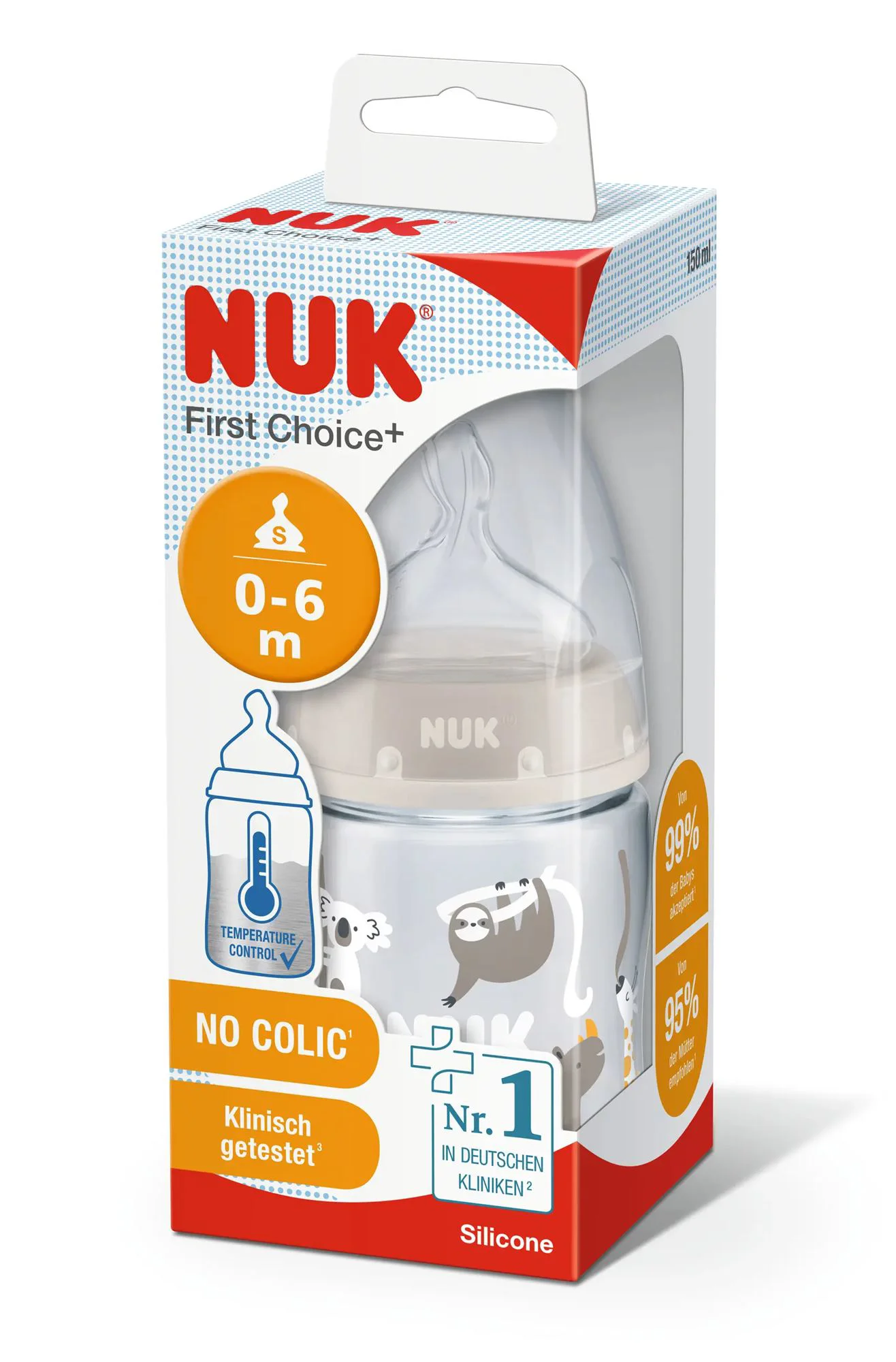 Пластиковая бутылочка с силиконовой соской NUK First Choice (0–6 мес.), 150 мл foto