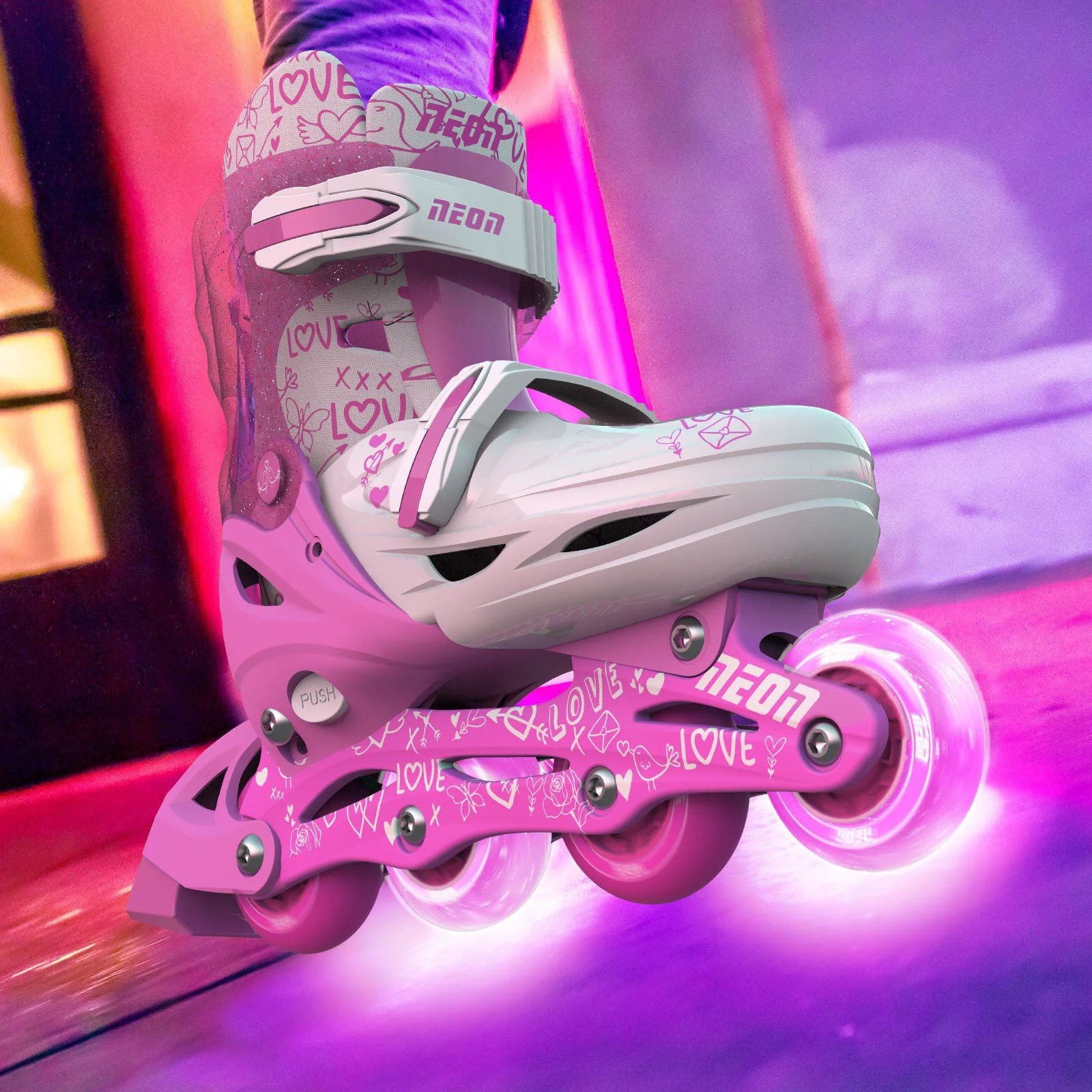 Patine cu rotile Neon Inline, 34-37, Roz