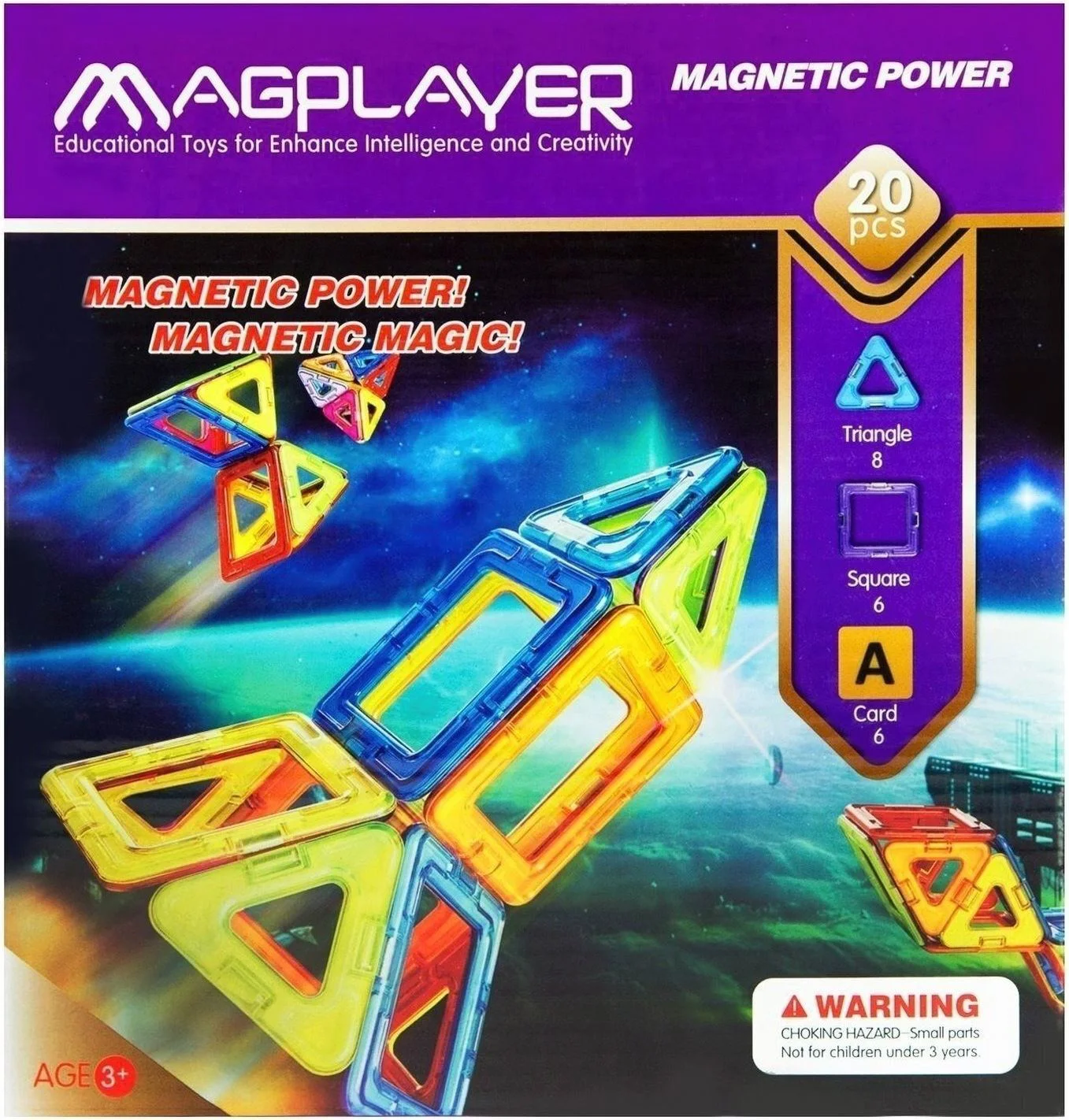 Set de constructie magnetic Magplayer, 20 piese