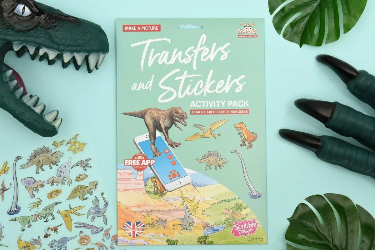 Set de stickere transferabile Scribble Down cu aplicatie online - Dinozauri