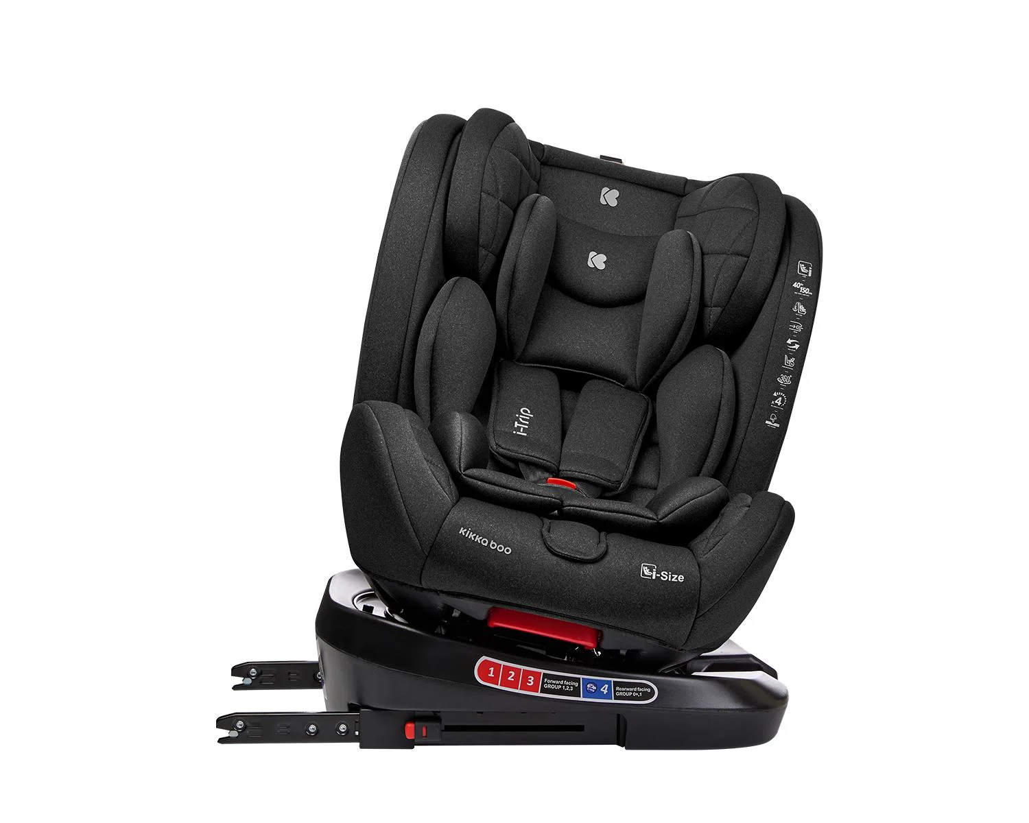 Scaun auto rotativ cu isofix KikkaBoo i-Trip Black, 40-150 cm