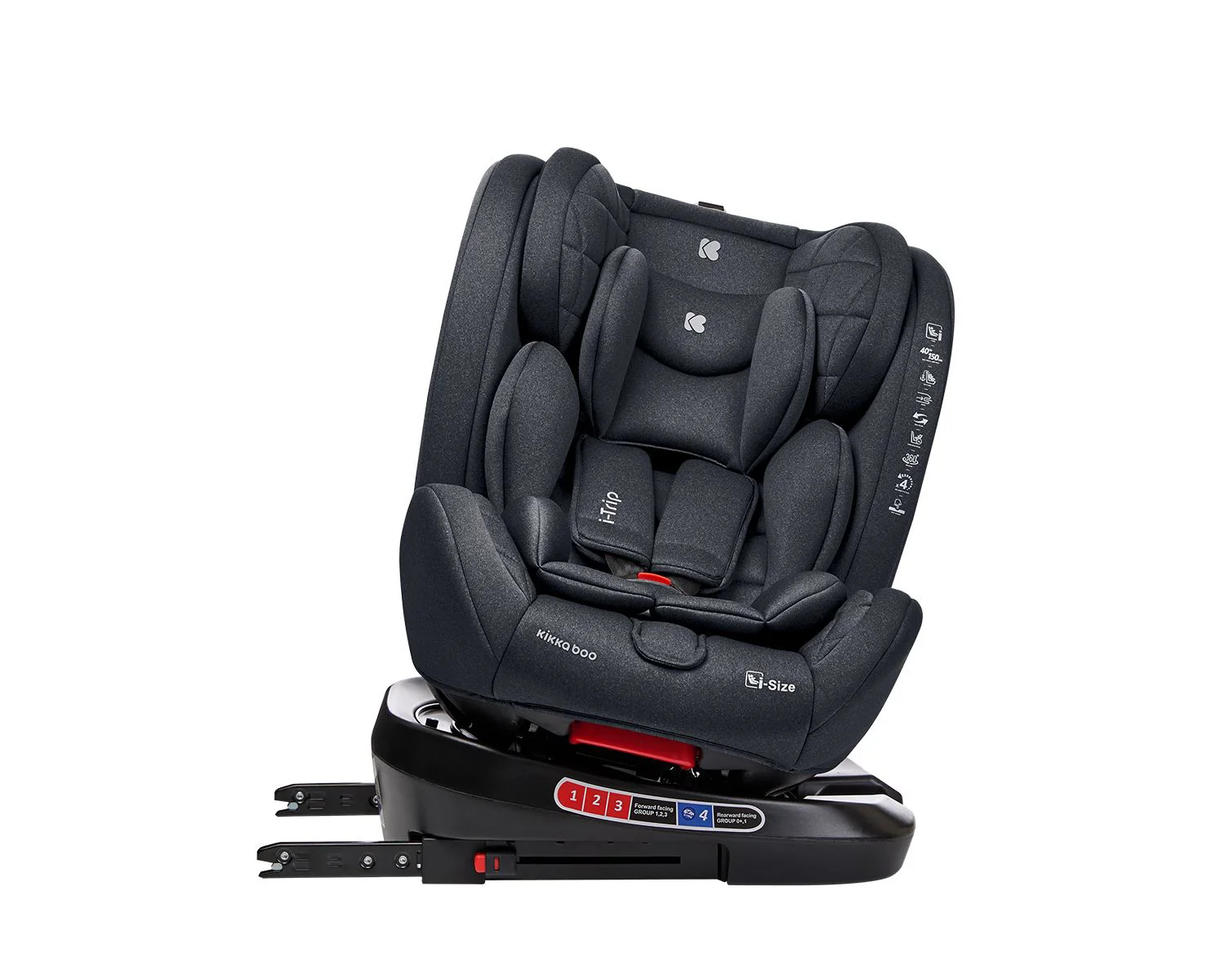 Вращающееся автокресло с изофиксом KikkaBoo i-Trip Grey, 40-150 см