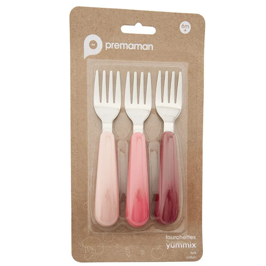 Set furculite din inox Premaman Yummix Roz, 3 buc.