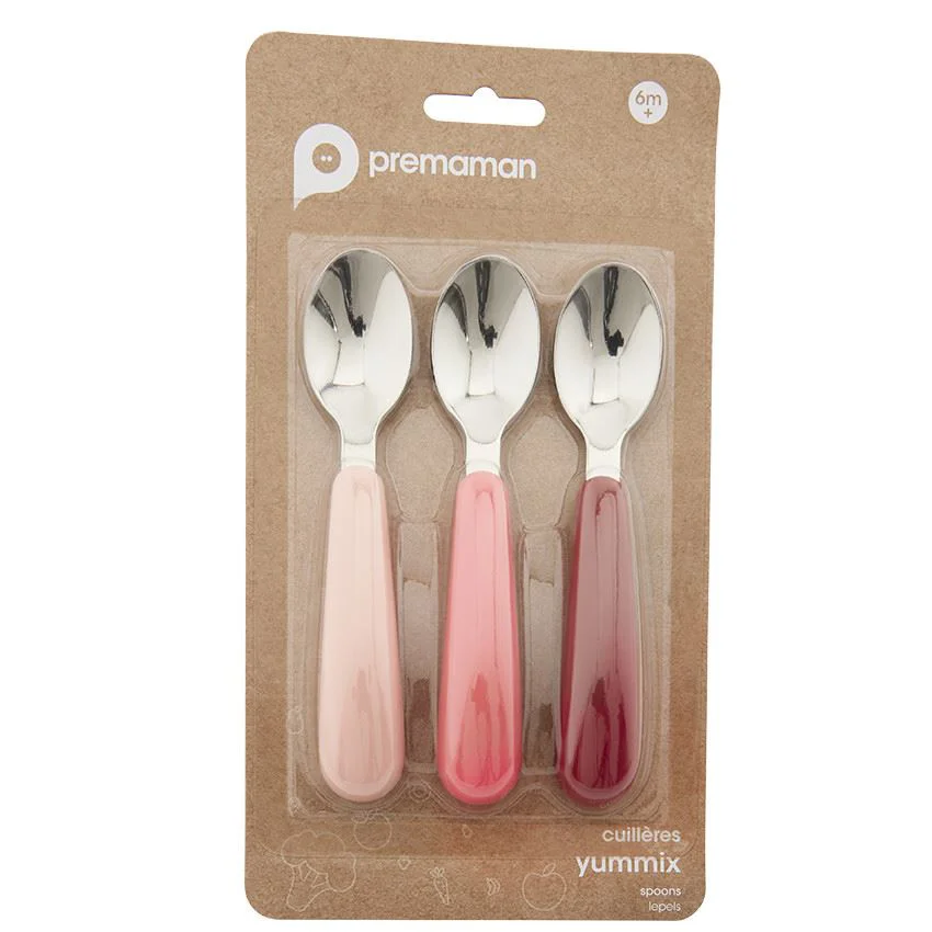 Набор ложек из нержавеющей стали Premaman Yummix Розовый, 3 шт.