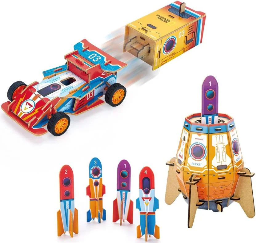 Puzzle 3D CubicFun 2 in 1 Racheta de lansare si masina de curse