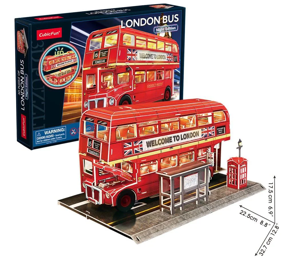 Puzzle 3D CubicFun Autobuz londonez cu iluminare LED