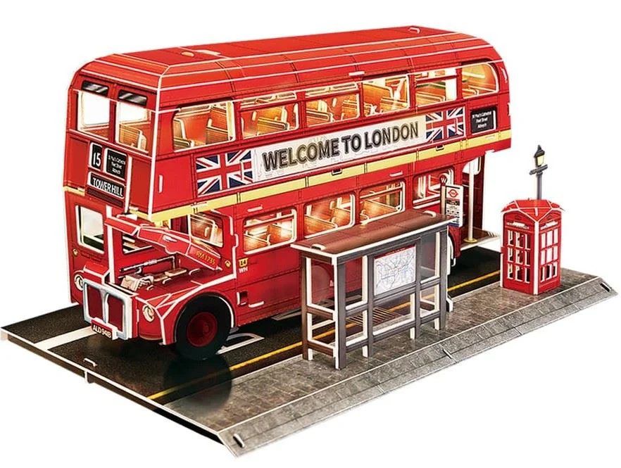 Puzzle 3D CubicFun Autobuz londonez cu iluminare LED