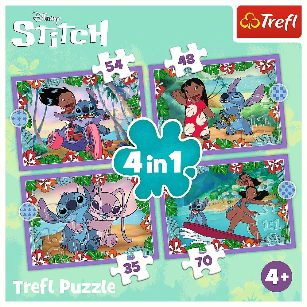 Puzzle 4 in 1 Trefl Lilo si Stitch, Ziua Fermecata foto
