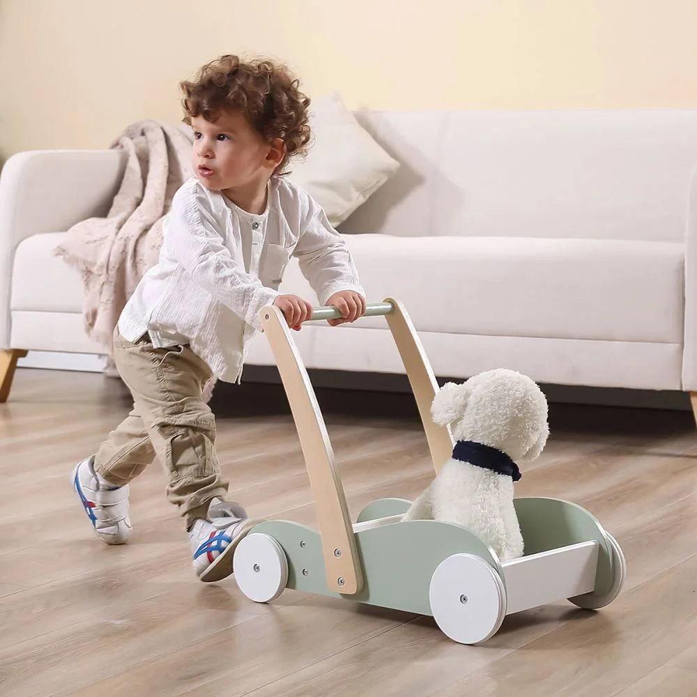 Premergator din lemn 2 in 1 Viga Toys si carucior pentru papusi, Verde