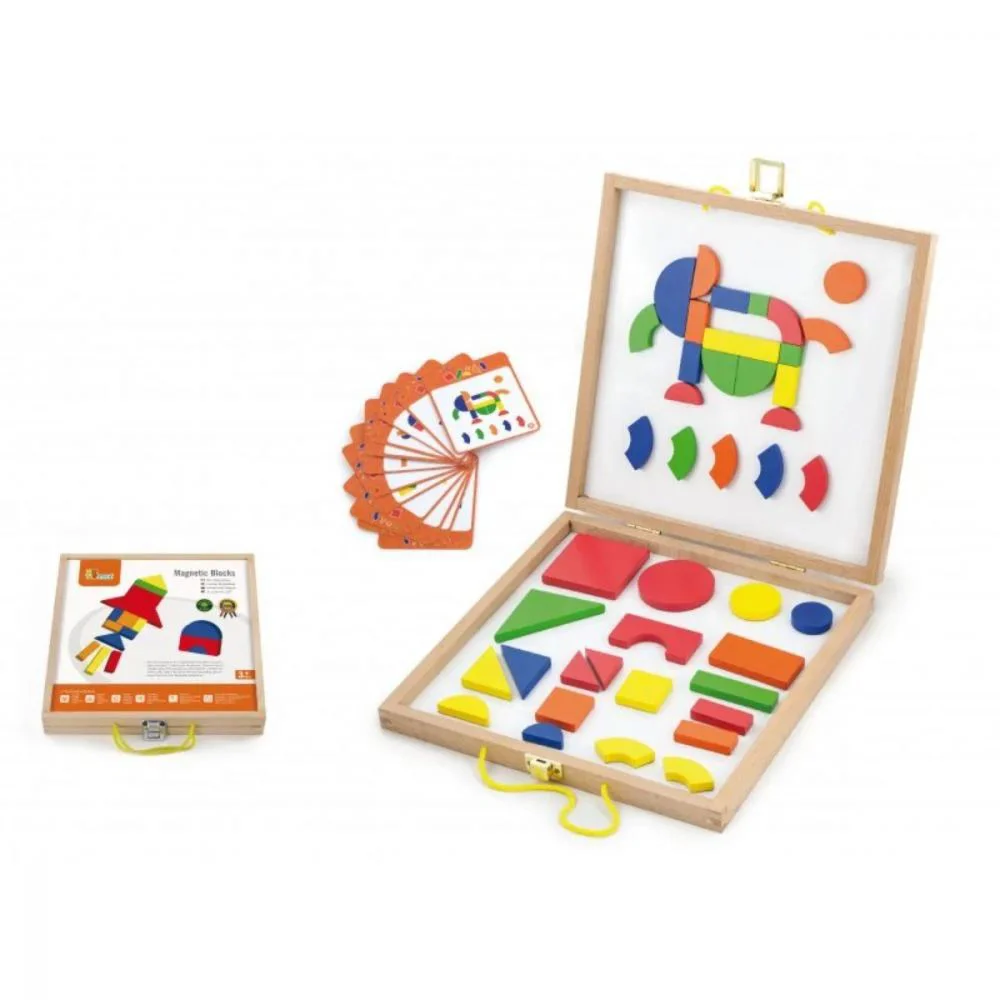 Set de blocuri magnetice din lemn Viga Toys Forme si culori foto