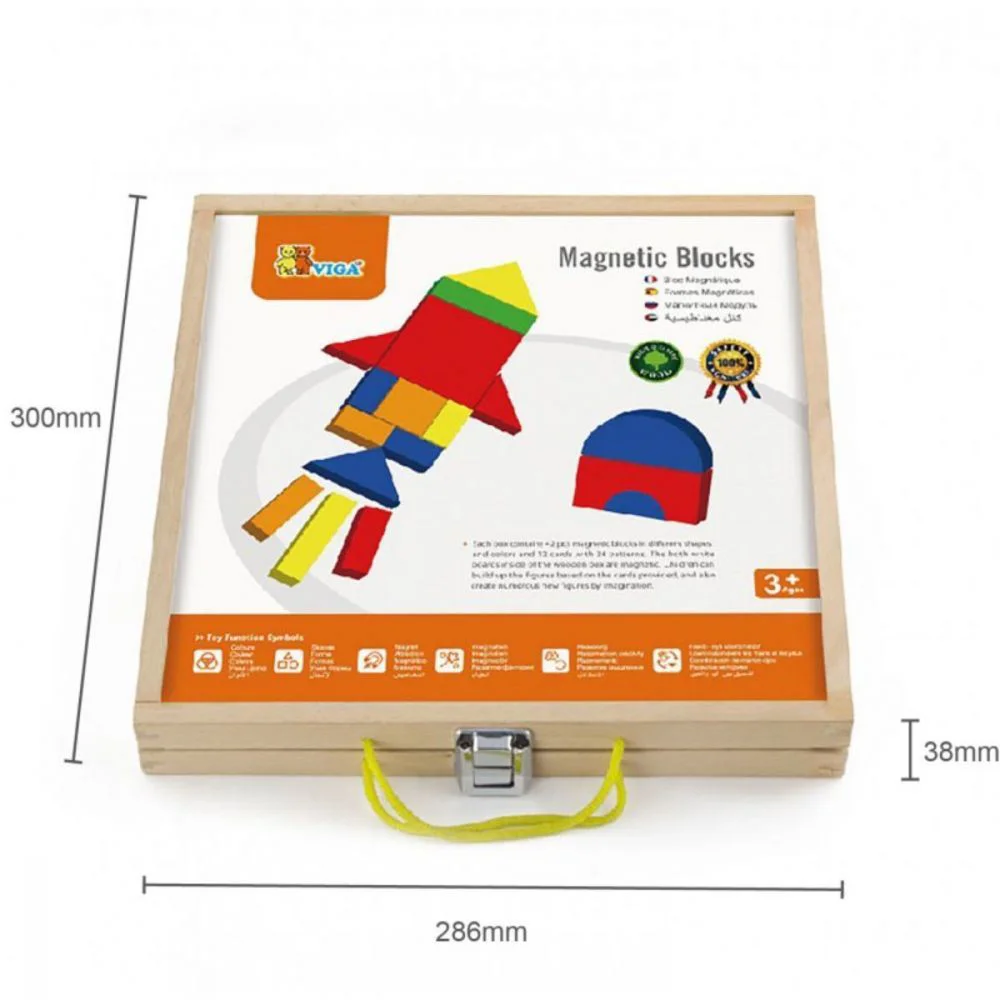 Set de blocuri magnetice din lemn Viga Toys Forme si culori foto
