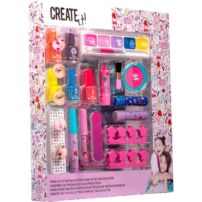 Set de machiaj pentru fetite Create It Neon si sclipici