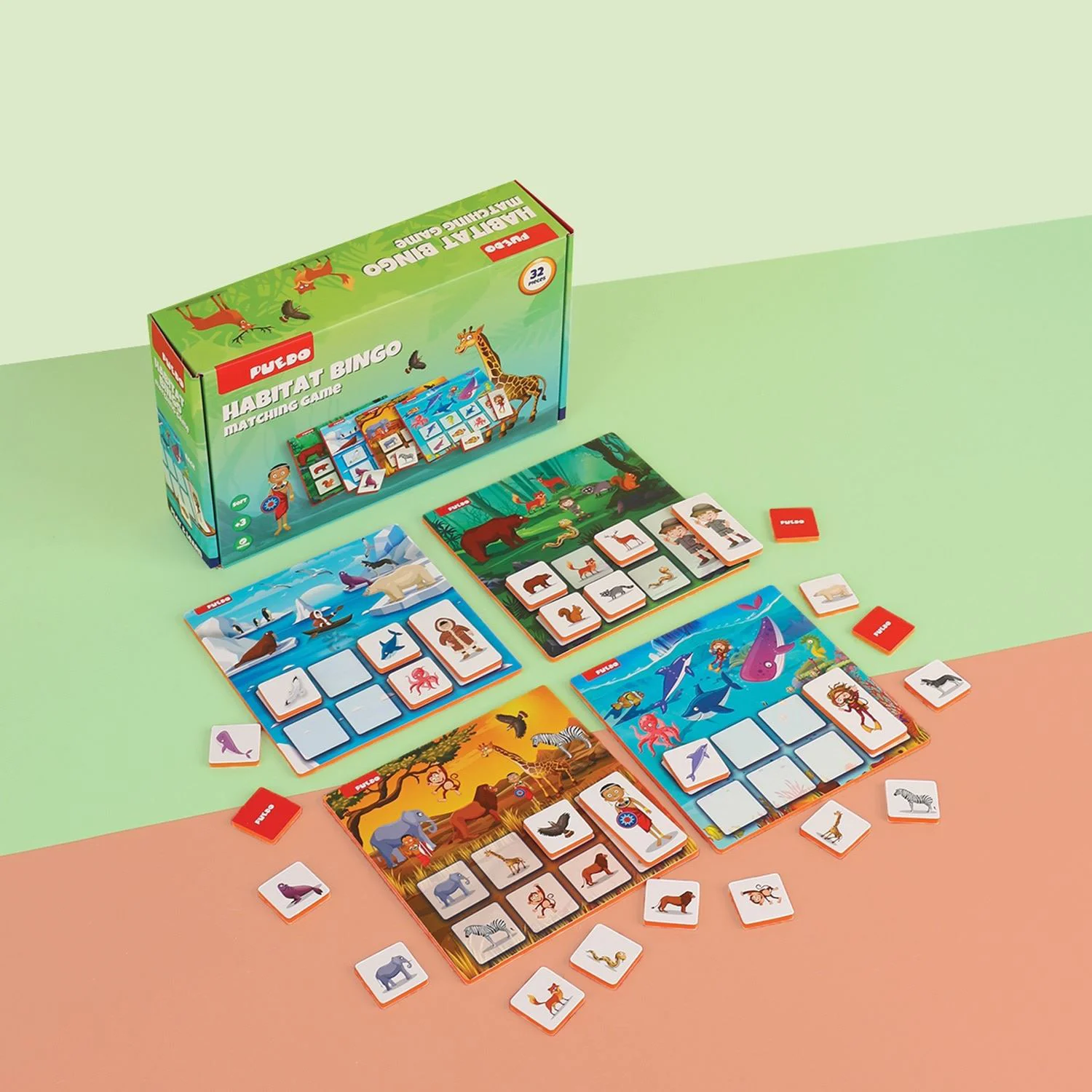 Joc Bingo Puedo Habitatul animalelor, 32 piese