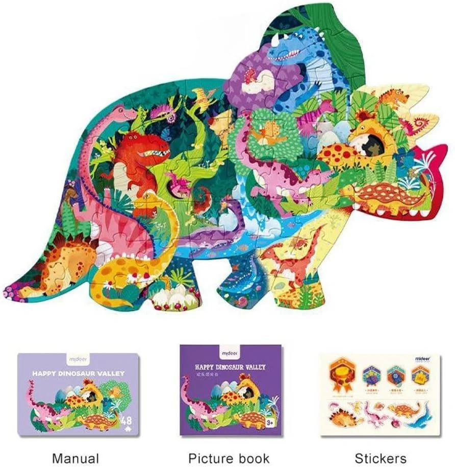 Puzzle in forma de dinozaur Mideer Valea Dinozaurului Fericit, 48 el. foto